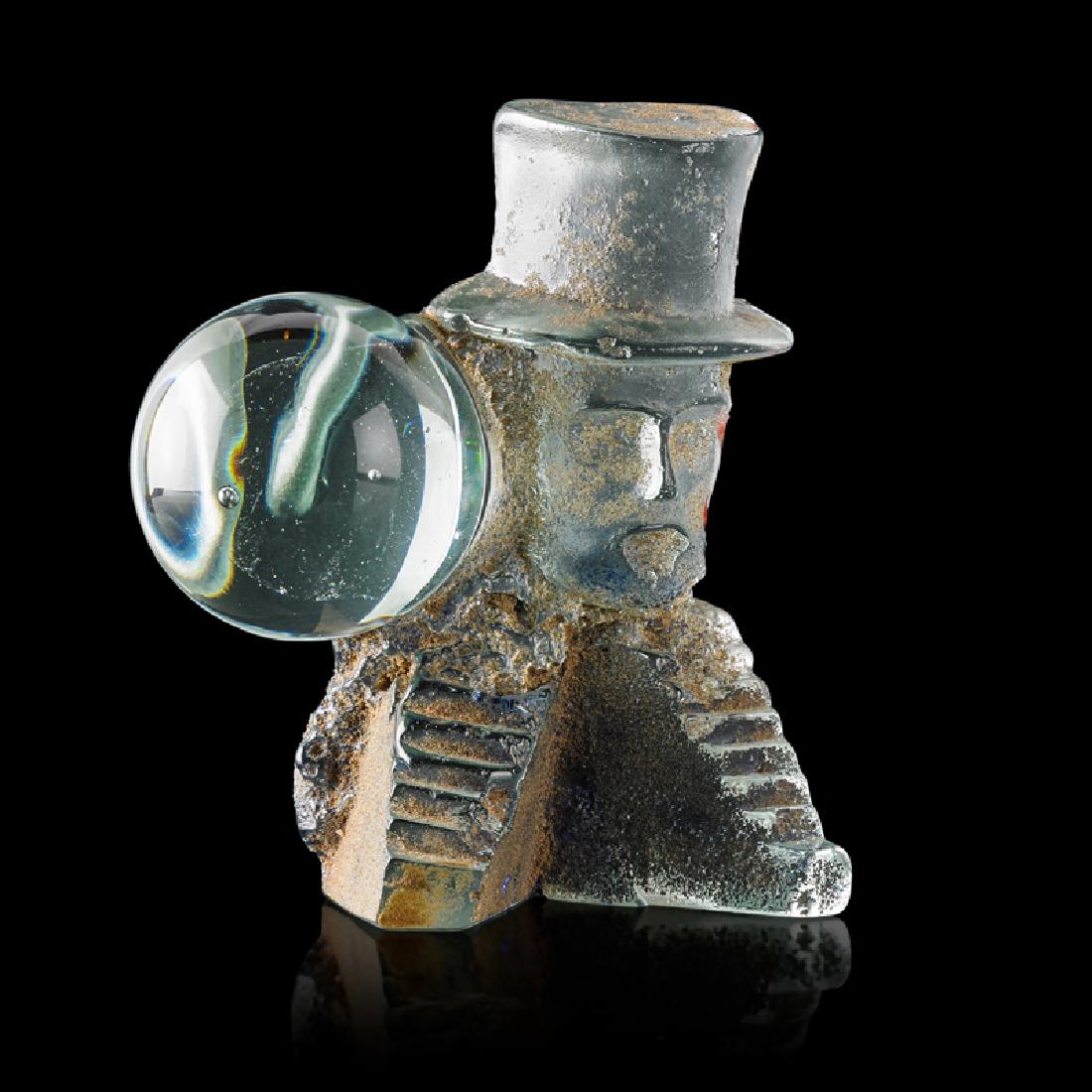 BERTIL VALLIEN Glass sculpture: BERTIL VALLIEN (b. 1938) Test piece (Man with Top Hat), Pilchuck Glass School, Stanwood, WA, 1982 Cast glass Signed and numbered B-82-1 6 1/2" x 6" x 3" The proceeds from this lot will benefit the Pil