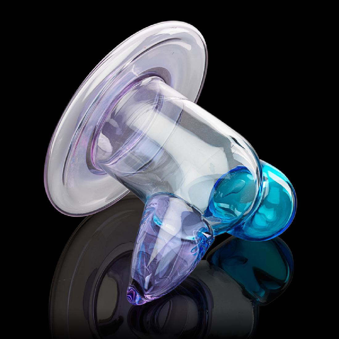 MARVIN LIPOFSKY Glass sculpture: MARVIN LIPOFSKY (1938 - 2016) NUUTAJARVI Glass sculpture from the Suomi series, Finland, 1970 Lavender and blue blown glass Unmarked 10" x 11" x 10 1/2" Provenance: Private collection, Finland