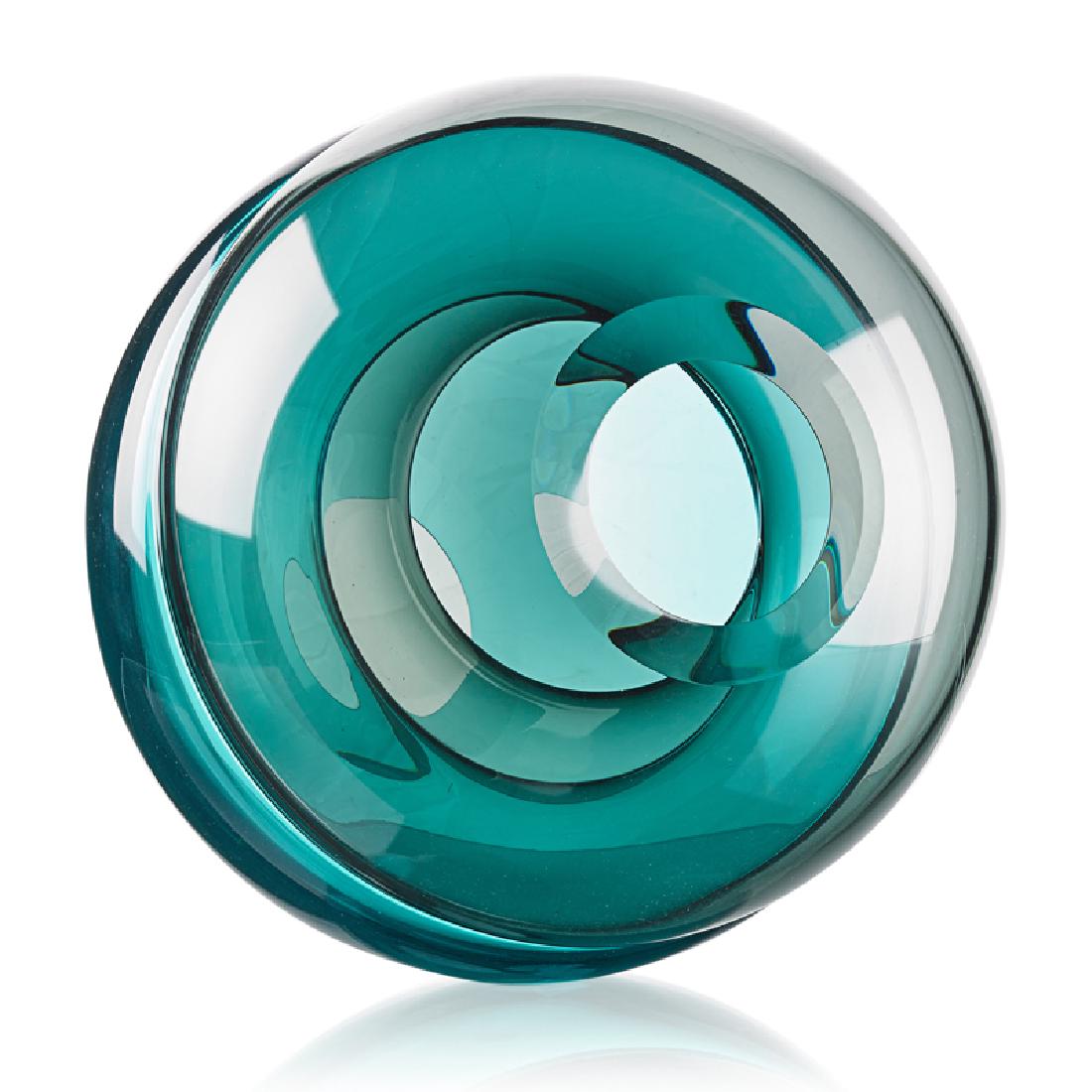 JOHN KILEY Glass sculpture: JOHN KILEY (b. 1973) "Overlap," Seattle, WA, 2011 Blown, cut, and polished glass Signed and dated 14" x 13" x 12" Provenance: Schack Art Center, Everett, WA