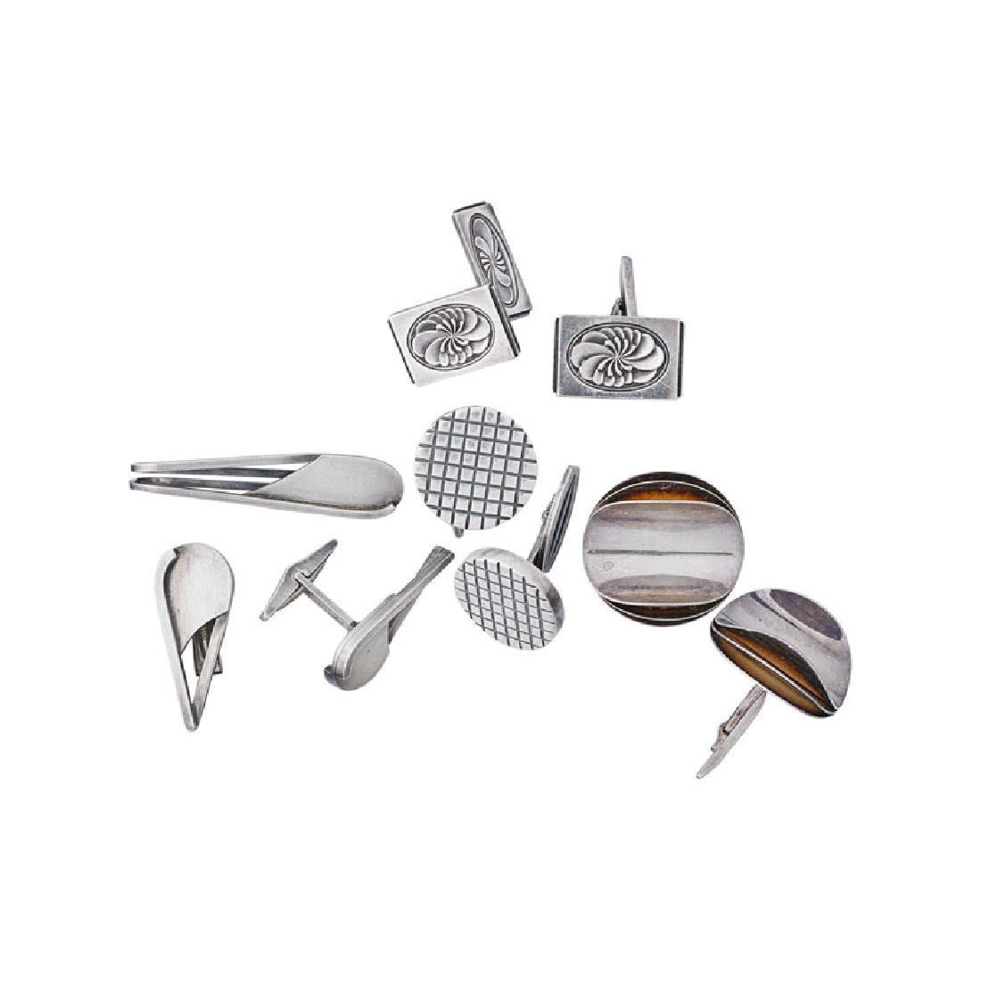 STUDIO SILVER CUFFLINKS & TIE BAR INCL. JENSEN (1 of 1)