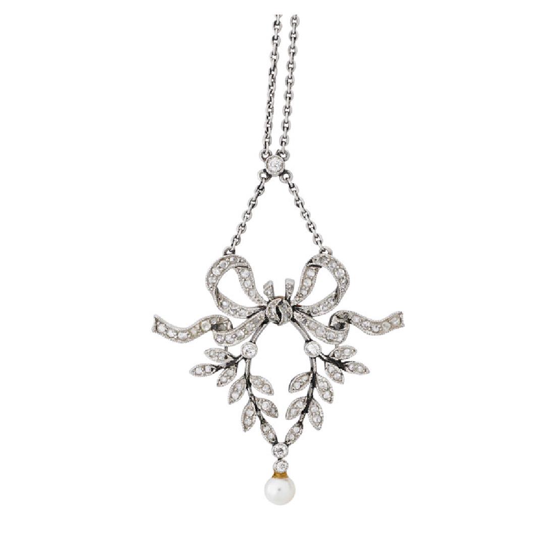 EDWARDIAN DIAMOND & SEED PEARL PENDANT NECKLACE (1 of 2)