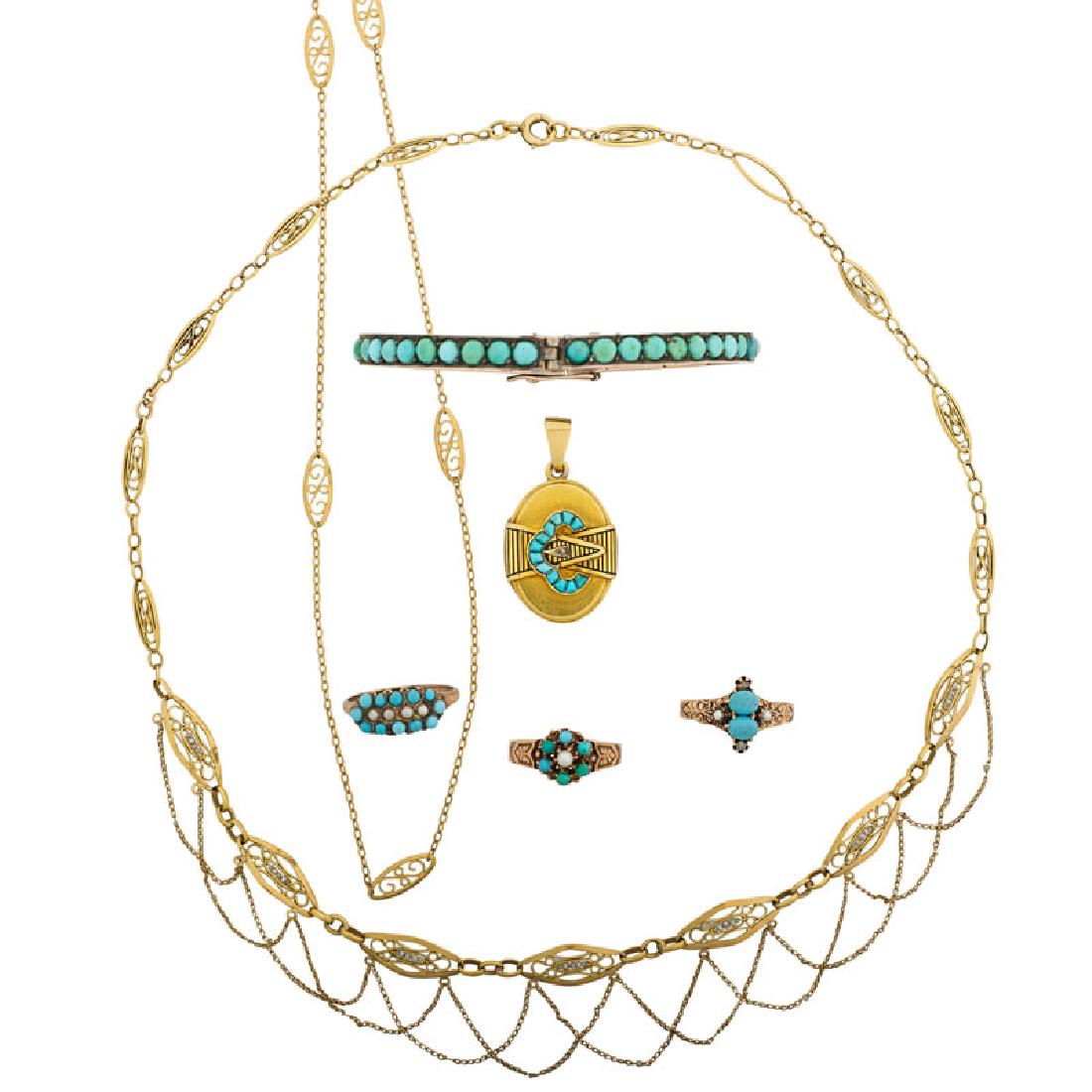 COLLECTION OF ANTIQUE YELLOW GOLD OR TURQUOISE JEWELRY (1 of 1)