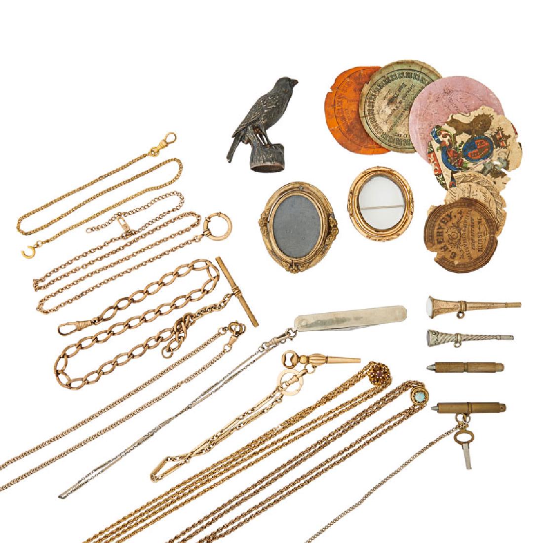 GROUP OF ANTIQUE WATCH CHAINS, FOBS, KEYS, ETC. (1 of 1)