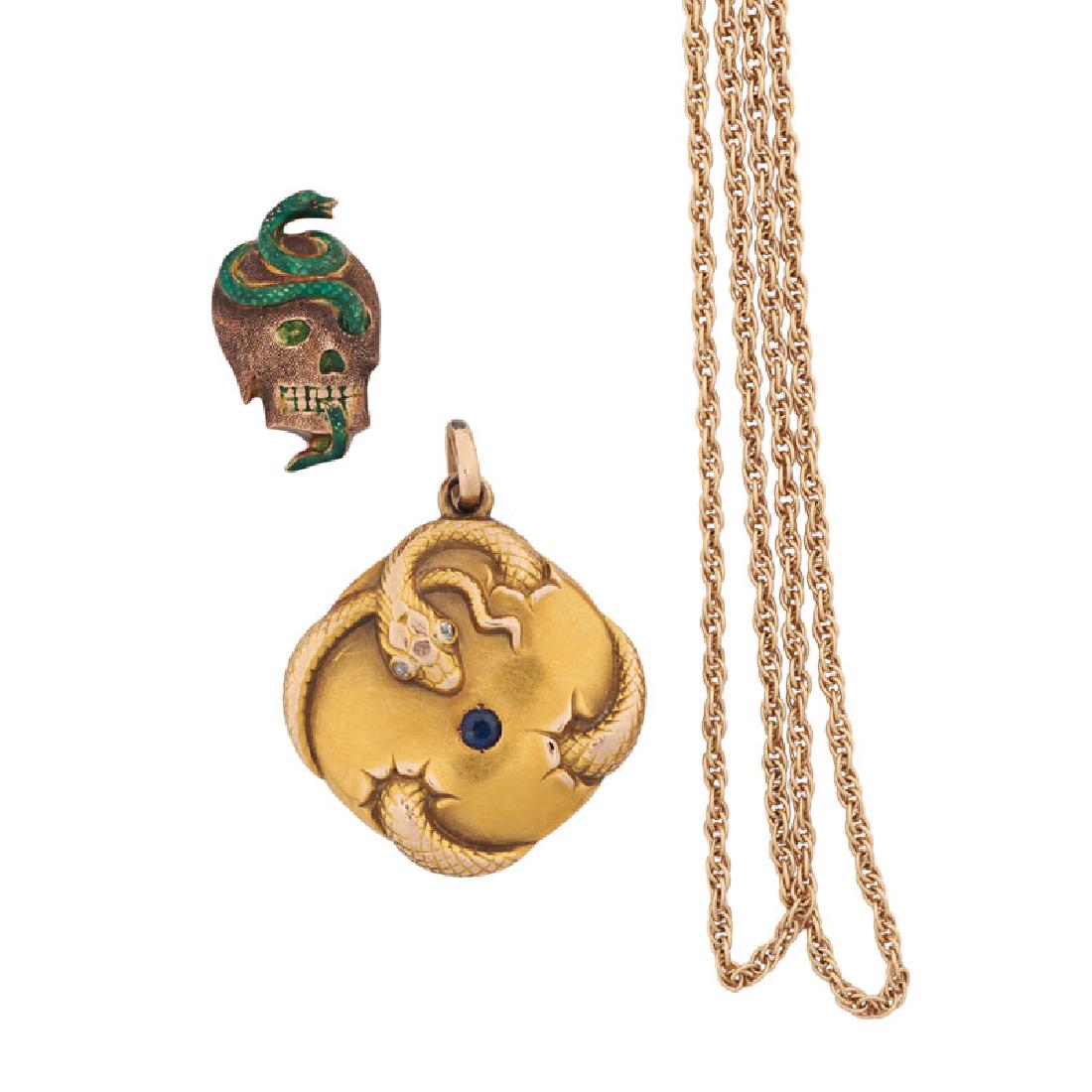 ANTIQUE YELLOW GOLD SERPENT PENDANT & BROOCH (1 of 1)