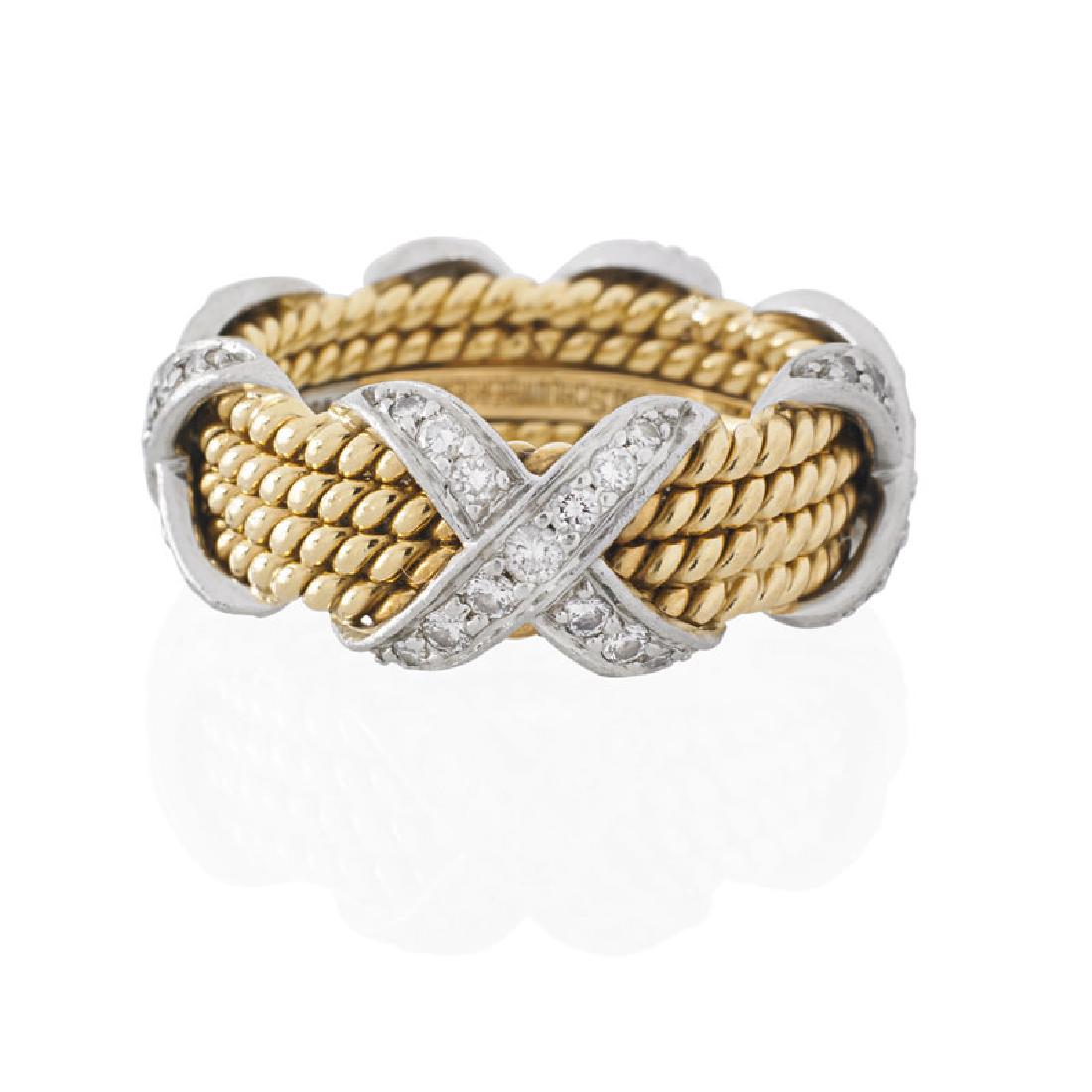 YELLOW GOLD & DIAMOND 'X' BAND RING (1 of 1)