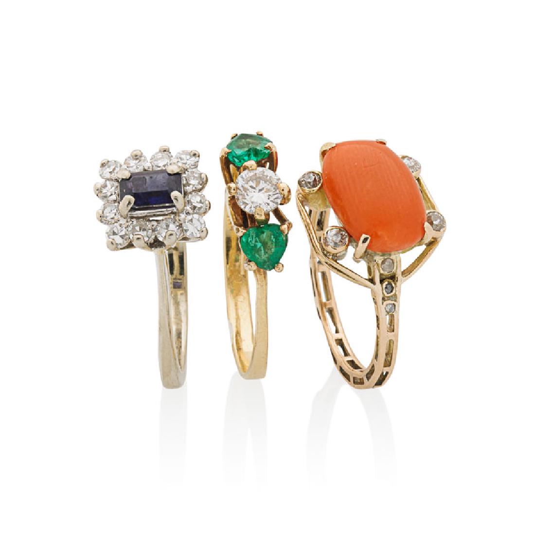 THREE DIAMOND & GEM SET GOLD RINGS (1 of 1)