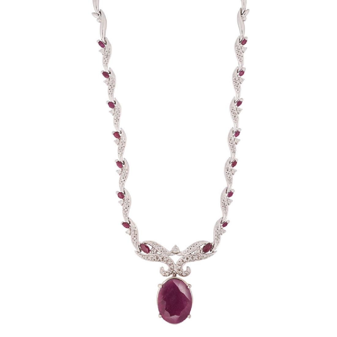 RUBY & DIAMOND WHITE GOLD NECKLACE (1 of 1)