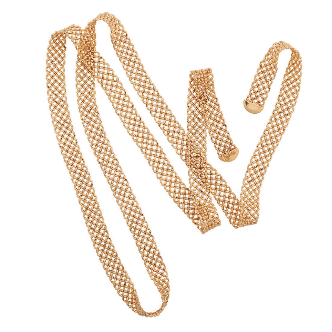 YELLOW GOLD MESH LARIAT NECKLACE (1 of 1)