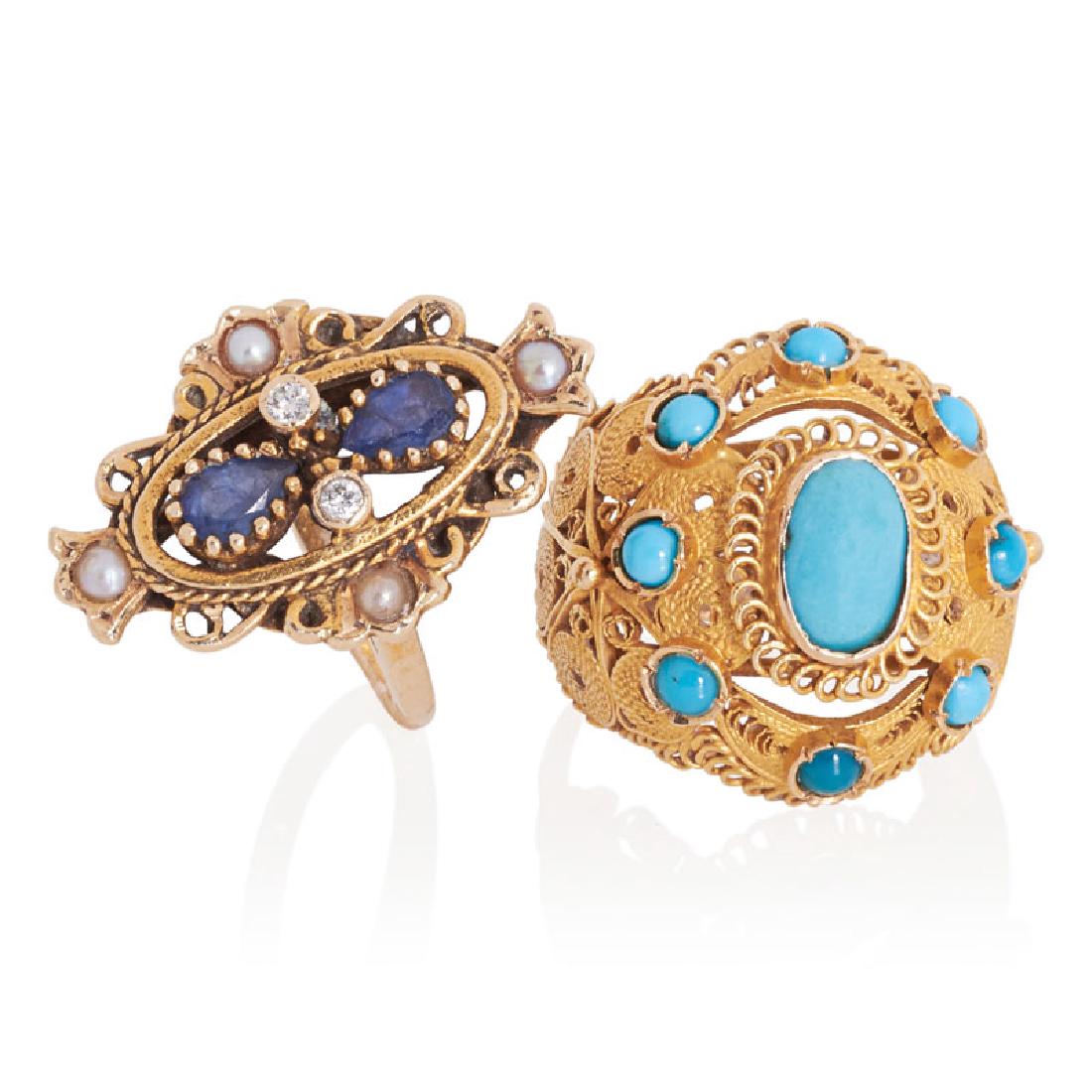 TWO GEM SET YELLOW GOLD RINGS (1 of 1)