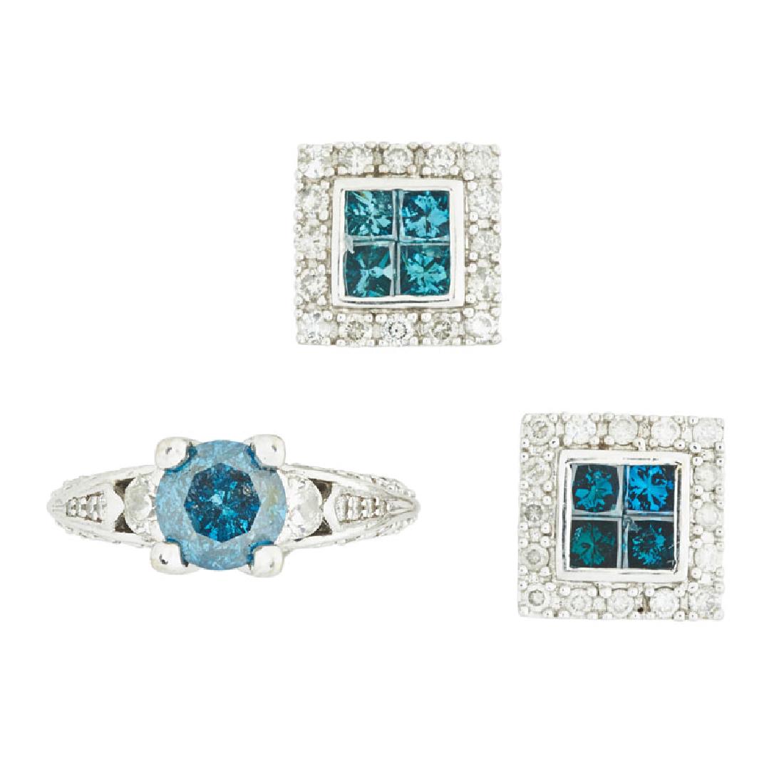 BLUE & WHITE DIAMOND RING & EARRINGS (1 of 1)