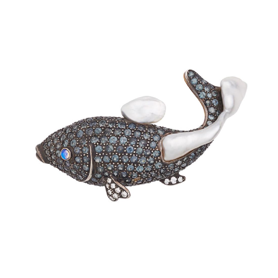 GEM SET STERLING FISH BROOCH (1 of 1)