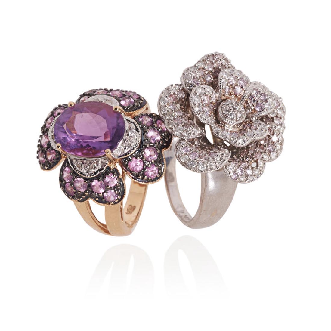 TWO DIAMOND OR GEM SET GOLD FLOWER RINGS (1 of 1)
