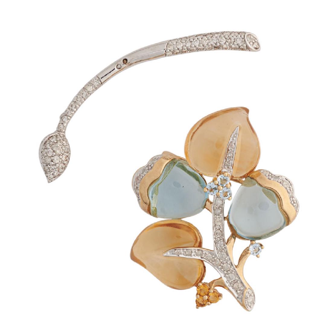 DIAMOND OR GEM SET & WHITE GOLD FLORAL BROOCHES (1 of 4)
