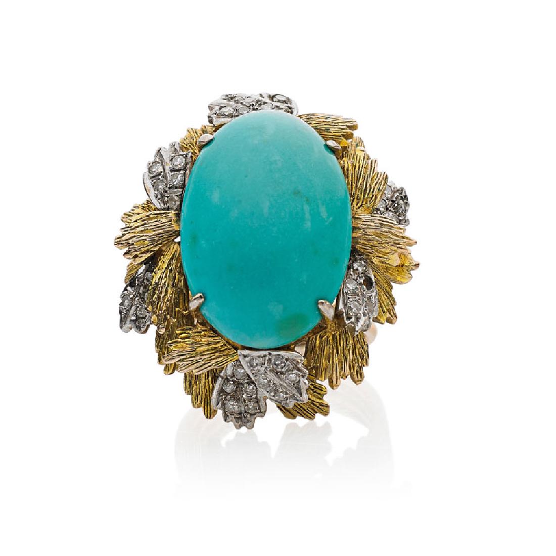 TURQUOISE, DIAMOND & BICOLOR GOLD COCKTAIL RING (1 of 1)