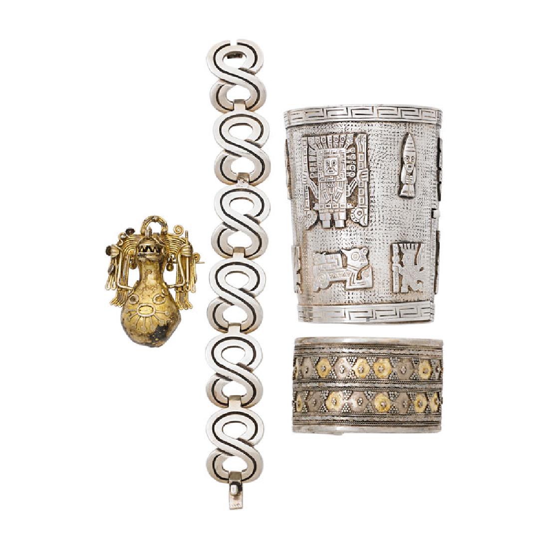 ETHNIC SILVER BRACELETS & BROOCH (1 of 1)