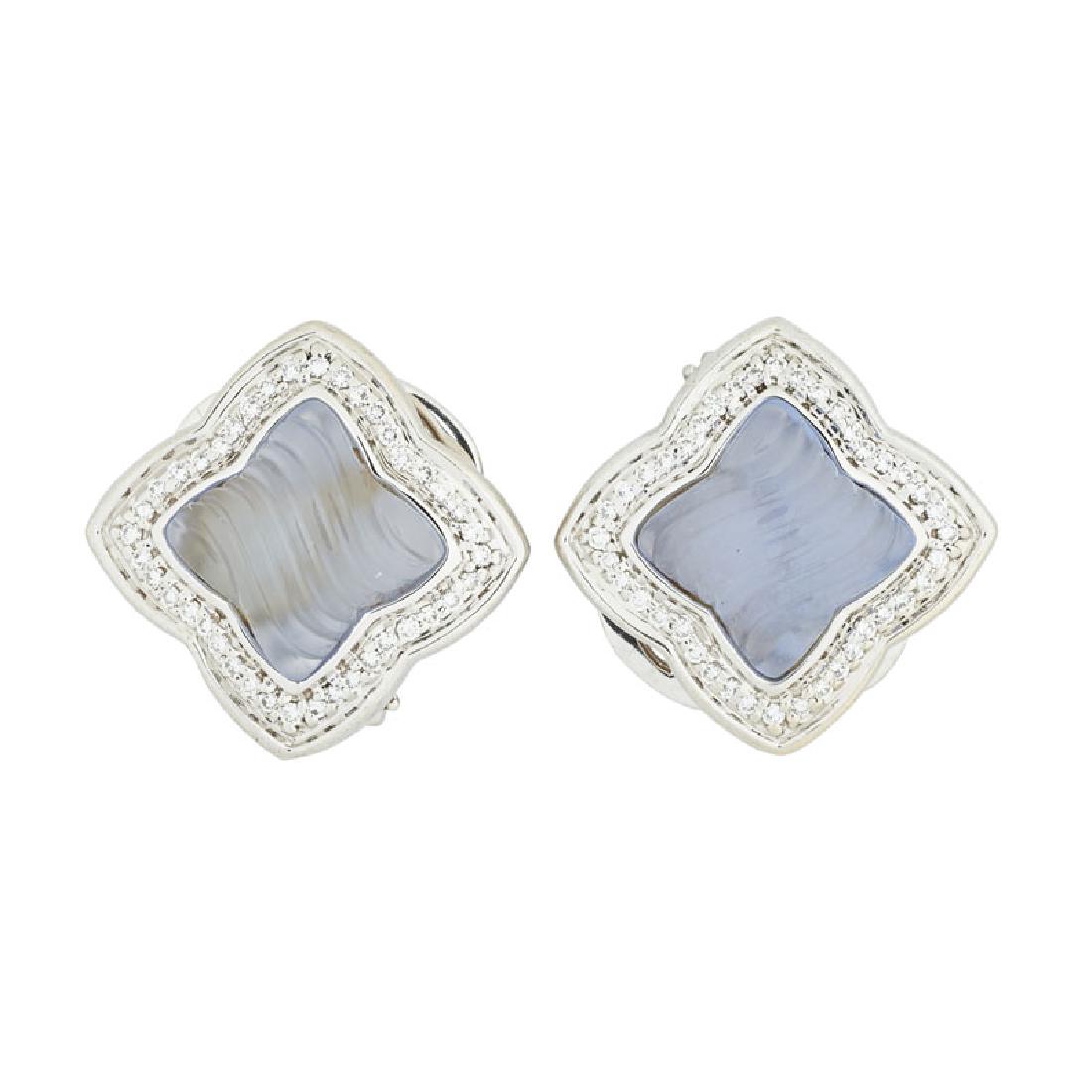 DAVID YURMAN CHALCEDONY, DIAMOND & GOLD EARRINGS (1 of 1)