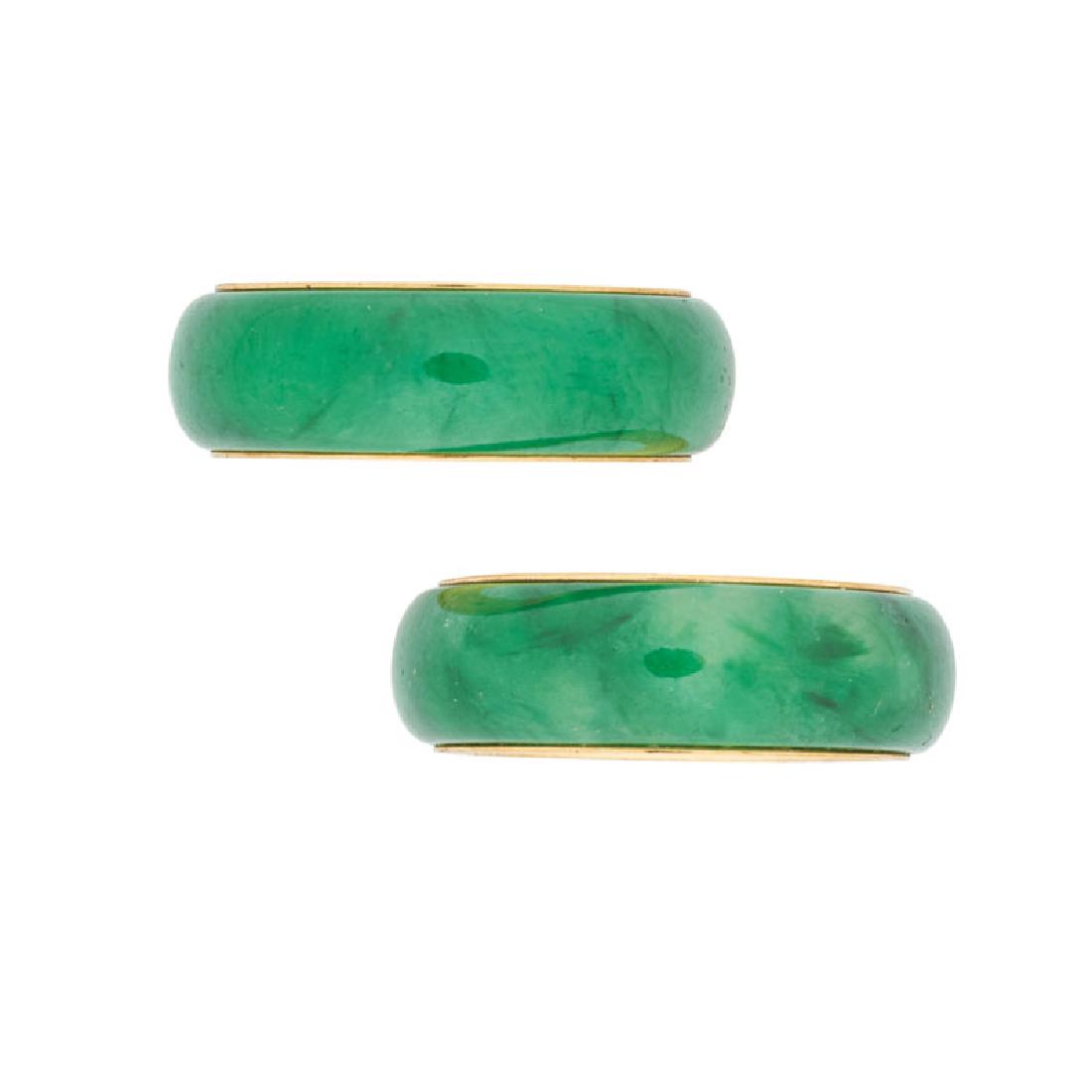 TWO JADE & YELLOW GOLD BAND RINGS (1 of 5)