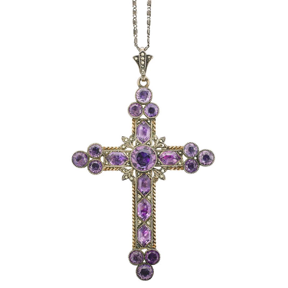 ANTIQUE FRENCH FOIL BACKED PASTE CROSS PENDANT (1 of 1)
