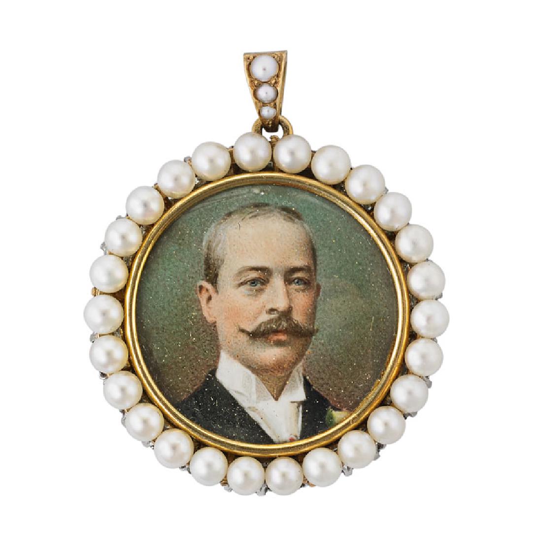 EDWARDIAN DIAMOND SEED PEARL PORTRAIT MINIATURE PENDANT (1 of 5)