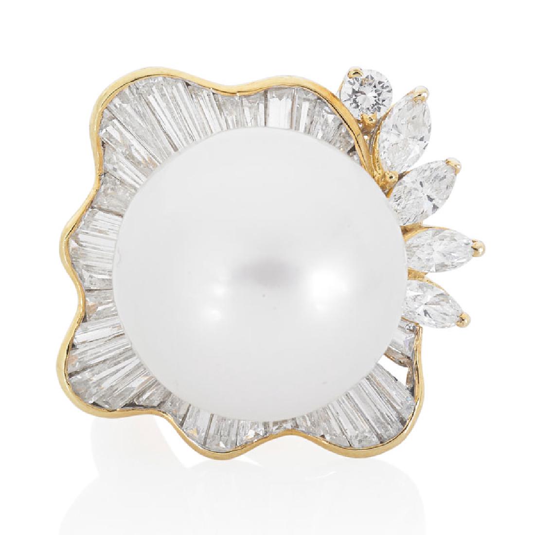 SOUTH SEA PEARL, DIAMOND & YELLOW GOLD RING (1 of 3)