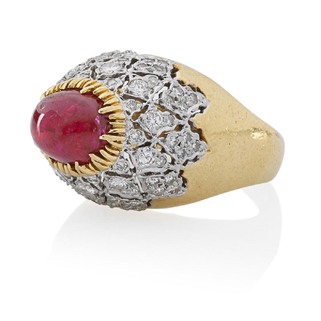 UNHEATED RUBY & DIAMOND YELLOW GOLD RING (1 of 3)