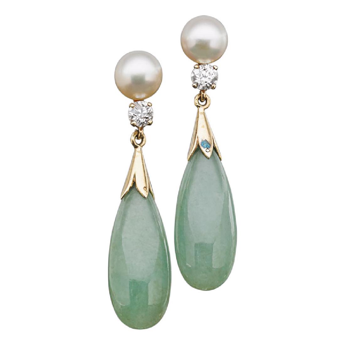 JADE, PEARL & DIAMOND DROP EARRINGS (1 of 1)
