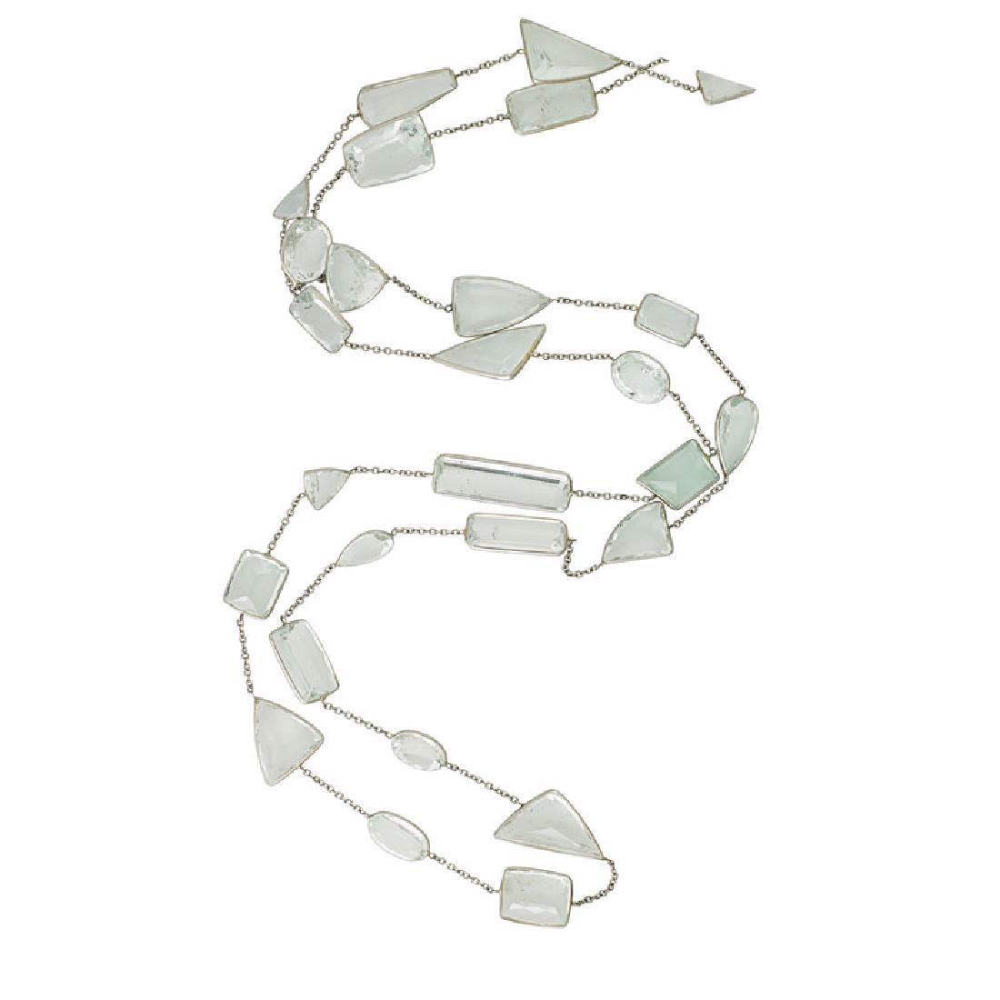 AQUAMARINE & WHITE GOLD LONG CHAIN NECKLACE (1 of 1)
