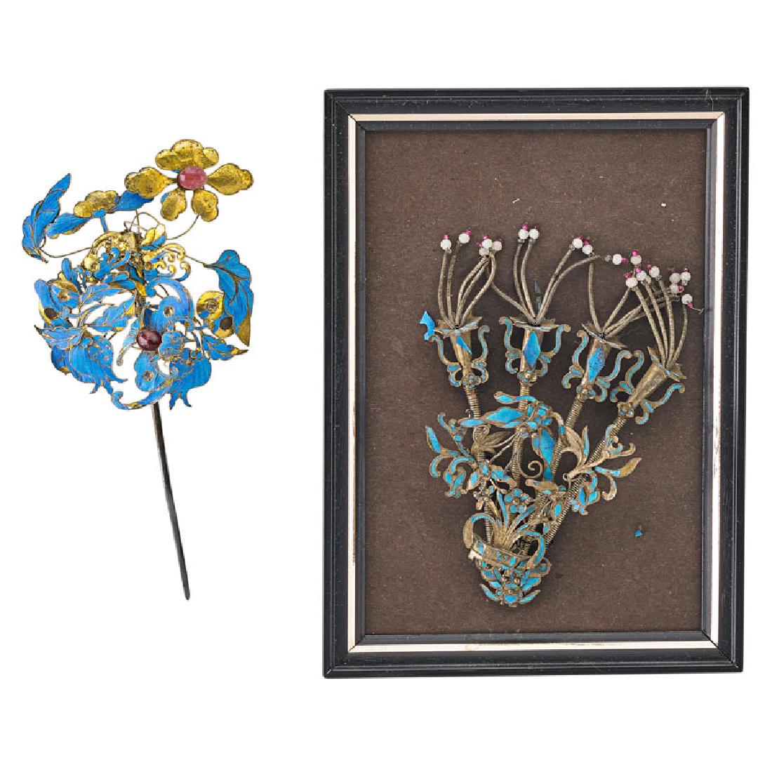 QING DYNASTY KINGFISHER FEATHER HAIR ORNAMENTS (1 of 1)