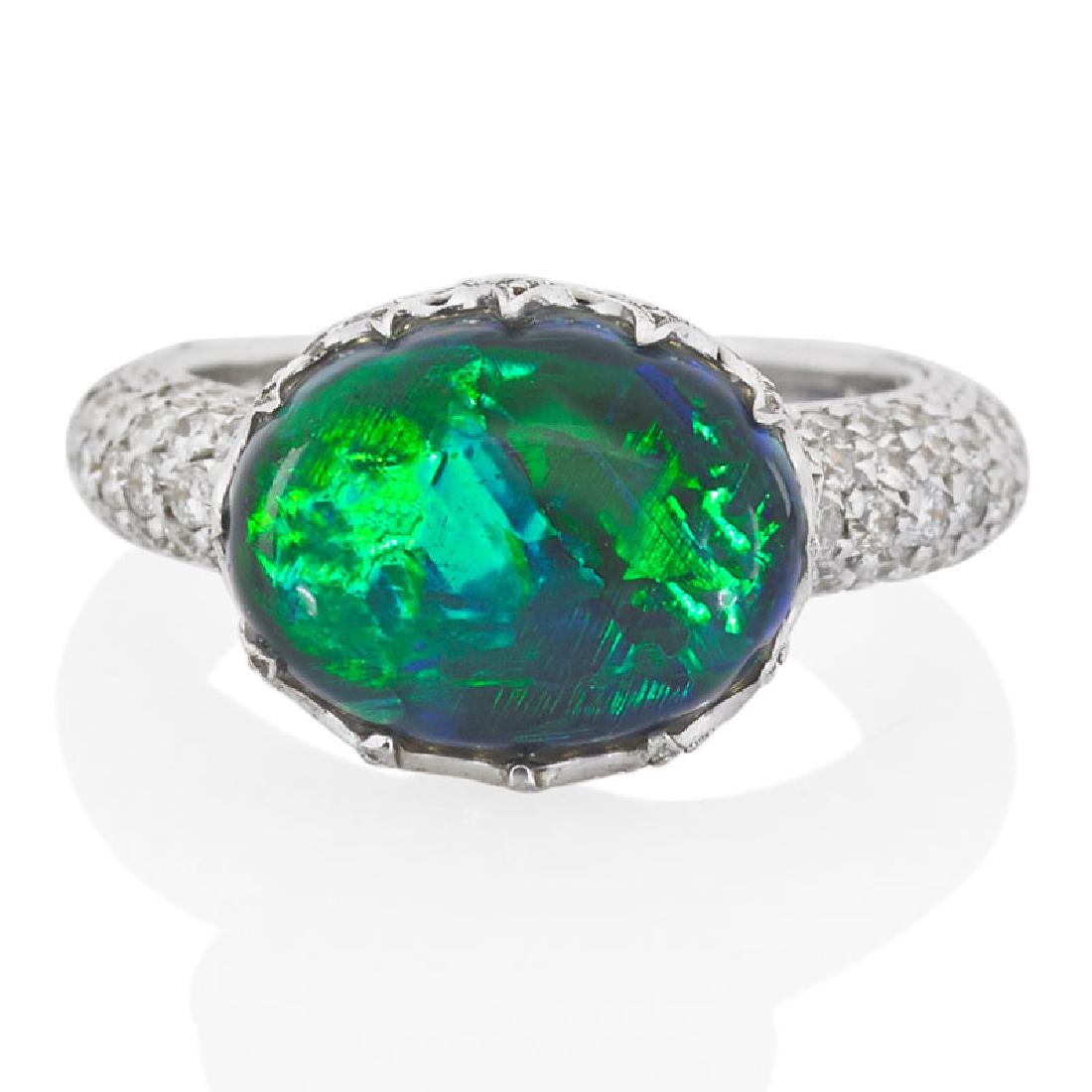 BLACK OPAL, DIAMOND & WHITE GOLD RING (1 of 1)