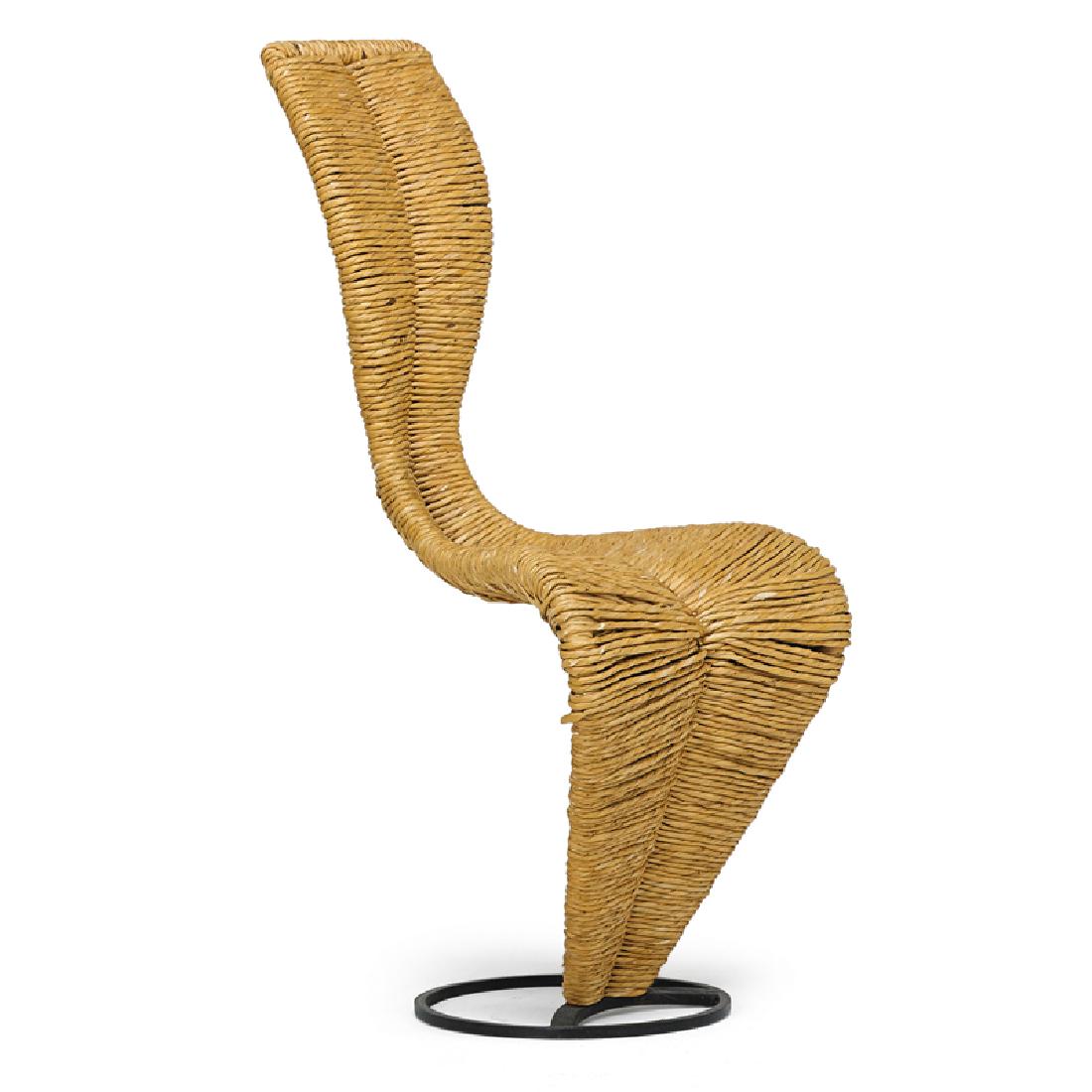 TOM DIXON; CAPPELLINI "S" CHAIR: Enameled iron, paper cord, United Kingdom/Italy, 1990s; Unmarked; 39" x 18" x 21"; Possibly a protoype example.