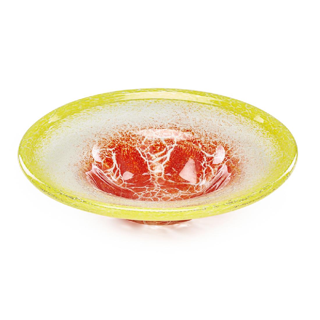STYLE OF CHARDER GLASS PLATTER: Red and yellow blown glass; 4 1/4" x 16 1/2"