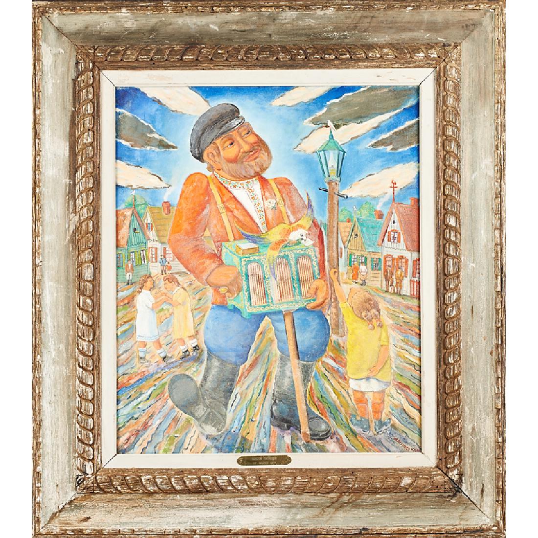 MAURICE KISH (Russian/American, 1895-1987): Oil on canvas "Organ Grinder" (framed) Signed 24" x 20"