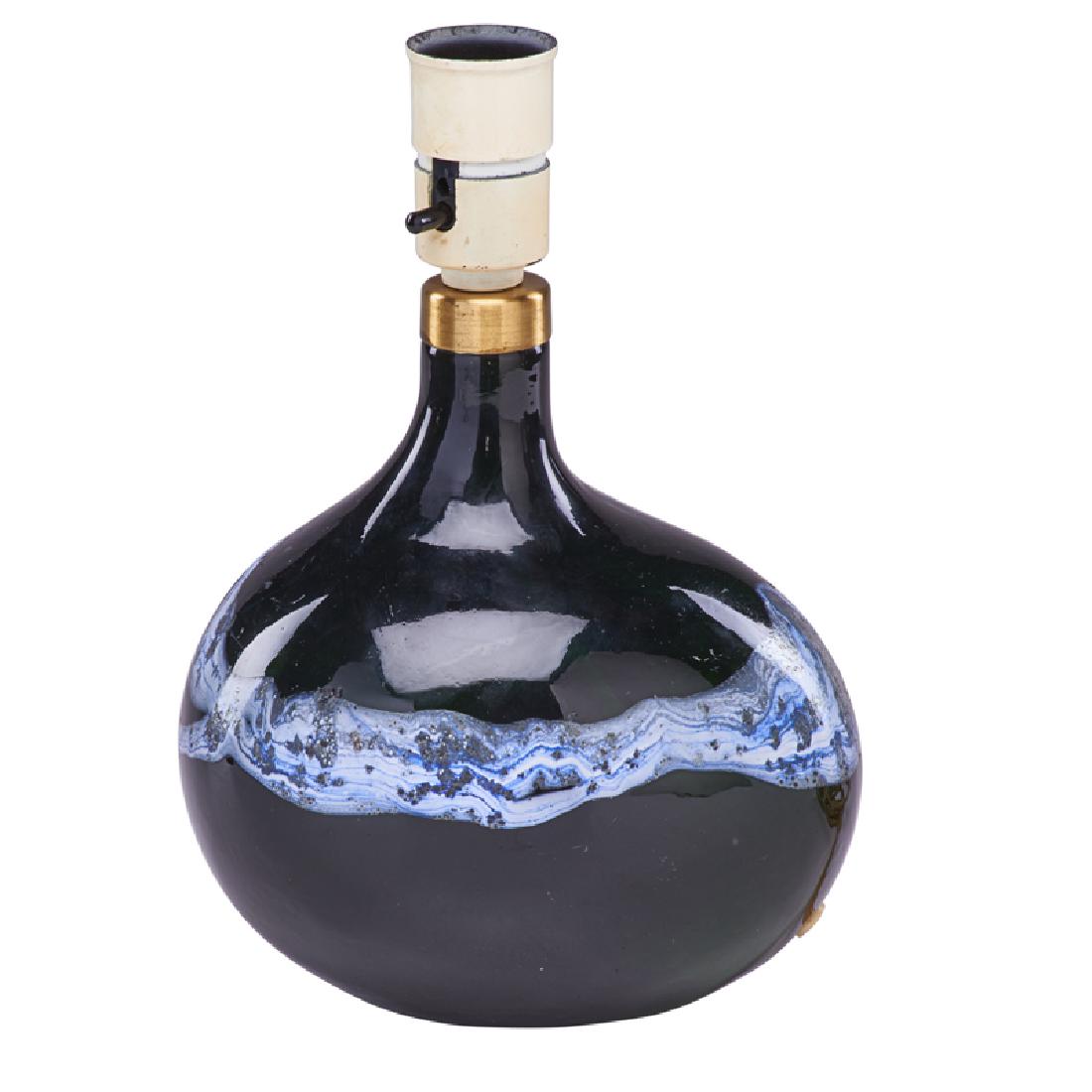 MICHAEL BANG; HOLMEGAARD: Asymmetrisk" glass table lamp from the Lamp Art series, Denmark, ca. 1973 Brass fittings Foil label 10 1/4" x 7" x 5