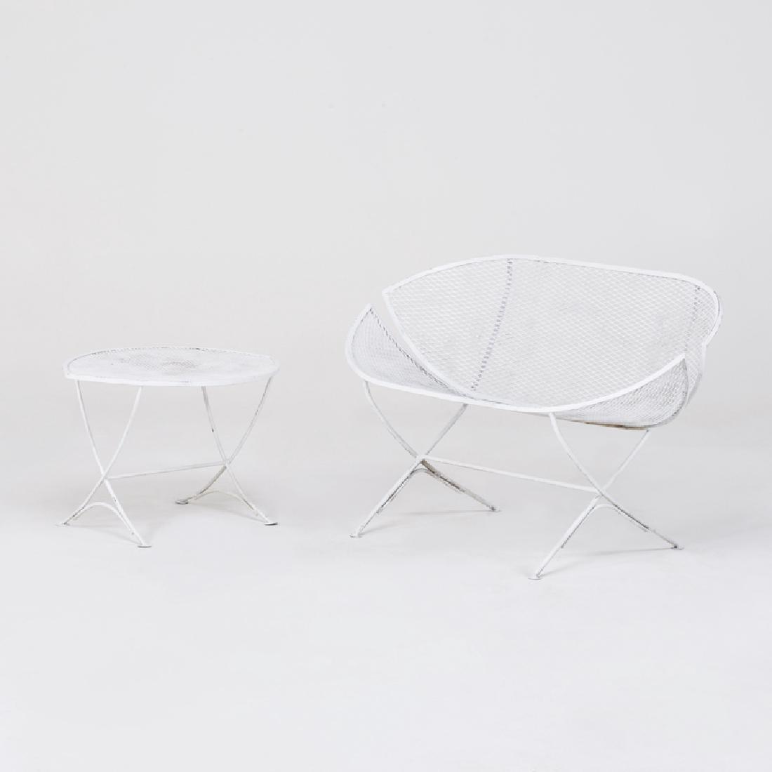MAURIZIO TEMPESTINI; SALTERINI: Loveseat and side table Enameled metal Loveseat: 27 1/4" x 42" x 22", side table: 17 1/2" x 17 1/4" x 27"
