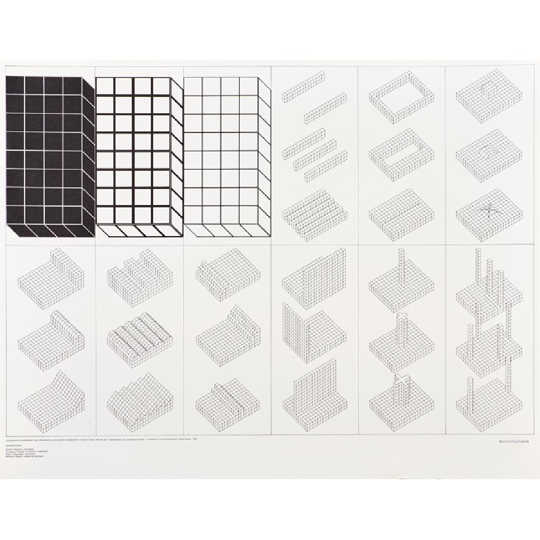 SUPERSTUDIO: Lithograph "Catalogo degli Istogrammi d'Architettura," 1969 (unframed) Signed, stamped and numbered 157/200 34" x 27"