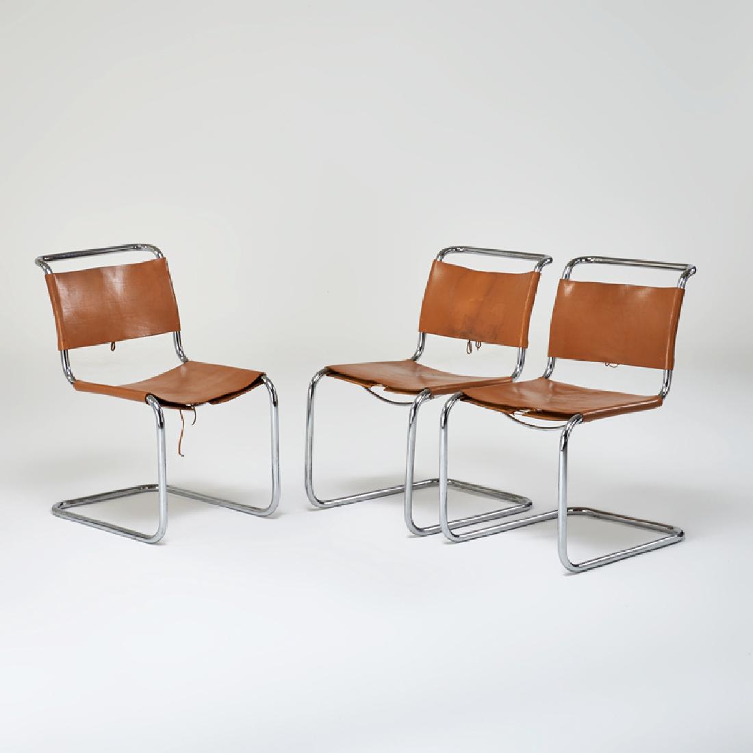 MARCEL BREUER: Three side chairs Chromed tubular steel, saddle leather Unmarked 34" x 20" x 25"