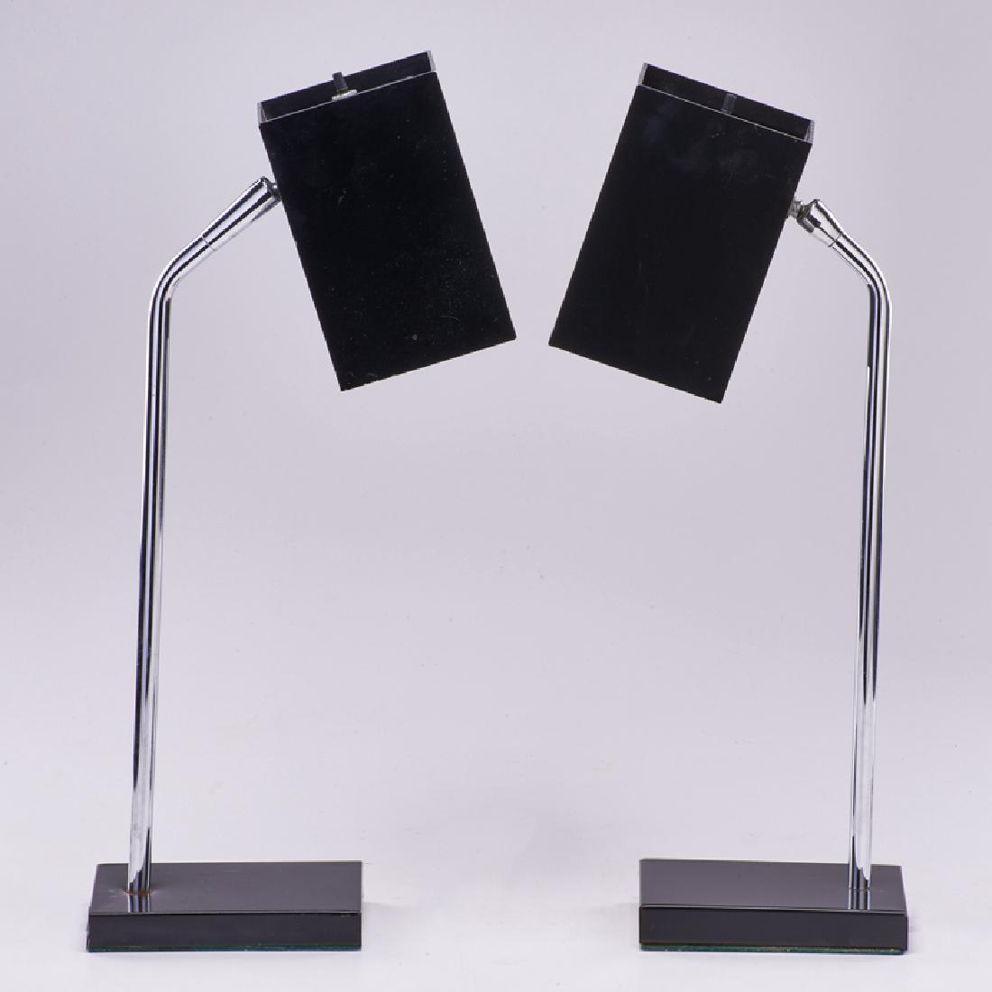 ROBERT SONNEMAN; GEORGE KOVACS: Pair of adjustable table lamps, USA, ca. 1960s Enameled metal, chrome Unmarked 19" x 8" x 4"