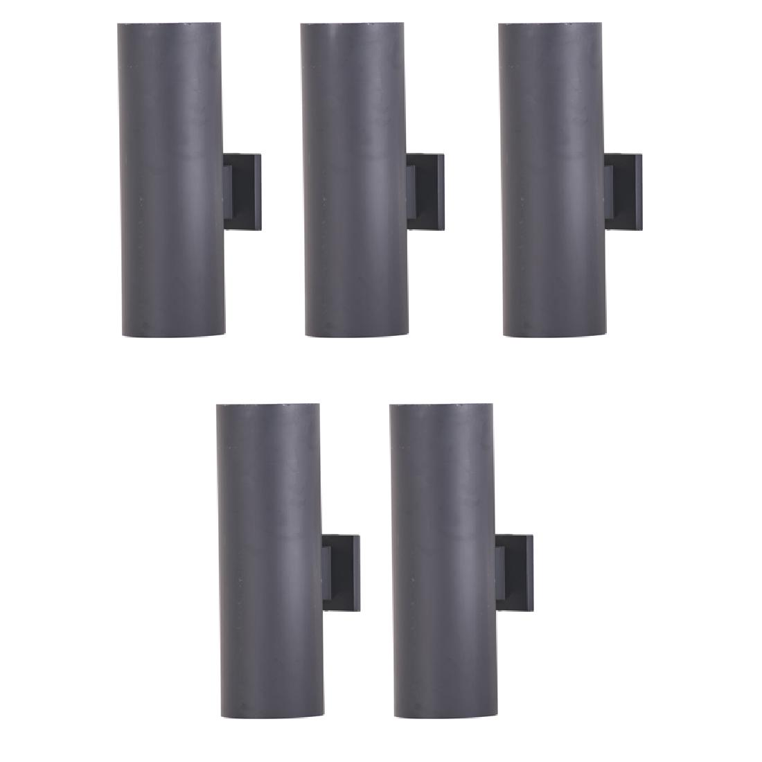STYLE OF KICHLER LIGHTING: Five up/down outdoor wall sconces, 2000s Black enameled aluminum Unmarked 18" x 9" x 6" dia.