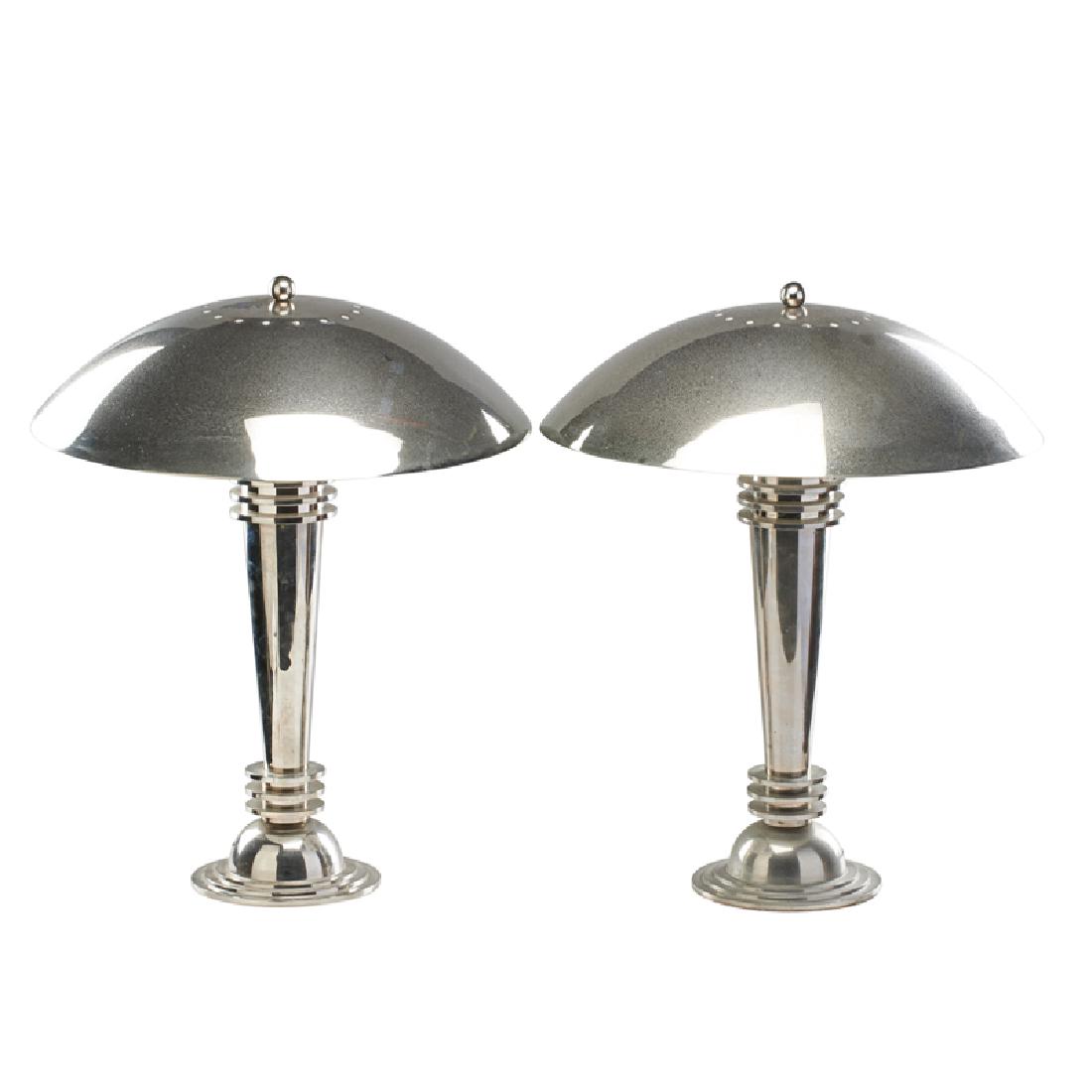 JAY SPECTRE; PAUL HANSON: Pair chrome table lamps and matching pair floor lamps, USA, ca. 1970s Chromed brass