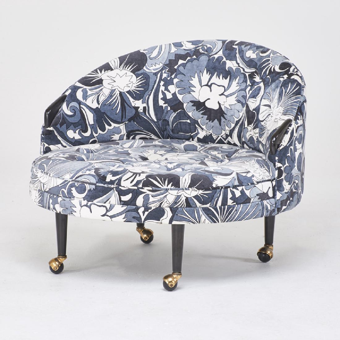 ADRIAN PEARSALL; CRAFT ASSOCIATES: Havana lounge chair, Wilkes-Barre, PA, 1960s Enameled wood, velvet upholstery, casters 30" x 40" dia.