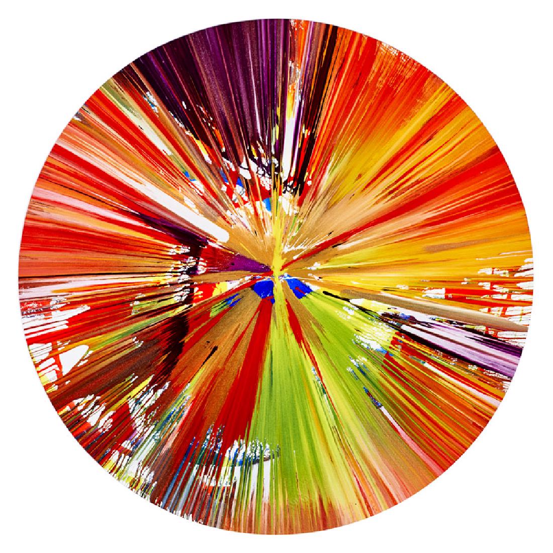 DAMIEN HIRST (British, b. 1965): Acrylic on paper Circle Spin Painting (Created at Damien Hirst Spin Workshop), 2009 (unframed) Stamped with signature and inscription "This painting was made by / to celebrate the opening / of Damien 