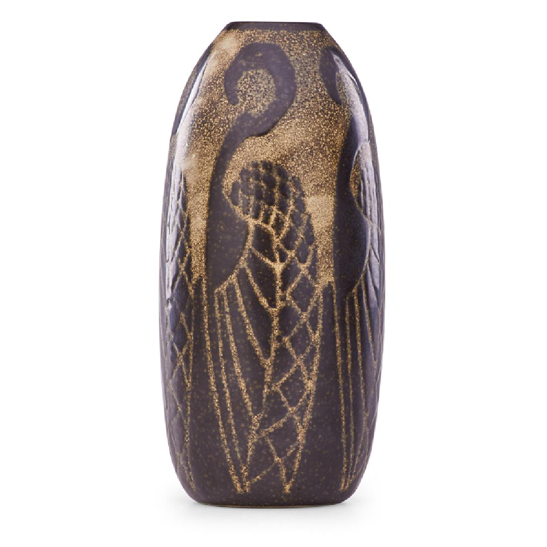 CHARLES CATTEAU; BOCH FRERES Vase with flamingoes (1 of 2)