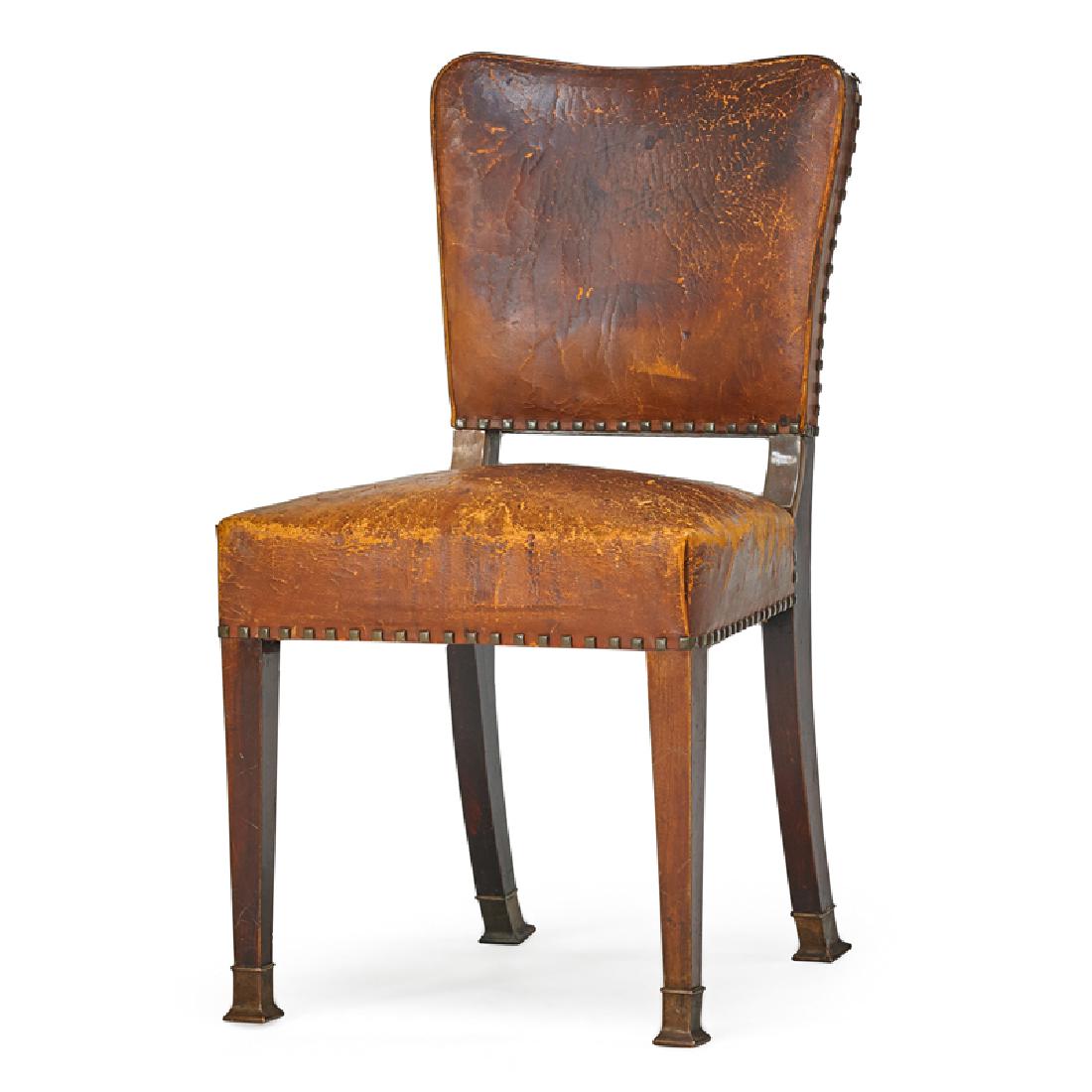ADOLF LOOS Chair: ADOLF LOOS (1870 - 1933) J. & J. KOHN OR THONET Chair, Austria, ca. 1900 Walnut, brass, leather Stenciled markings to original dust cover 35 1/2" x 19 1/2" x 24 1/2" Provenance: Christie's London, The