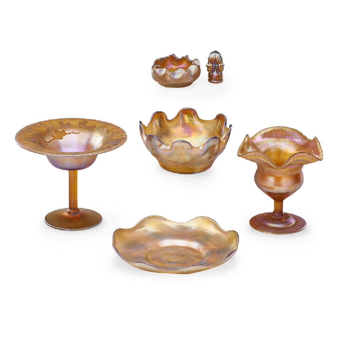 TIFFANY STUDIOS Six pieces of gold Favrile glass (1 of 2)