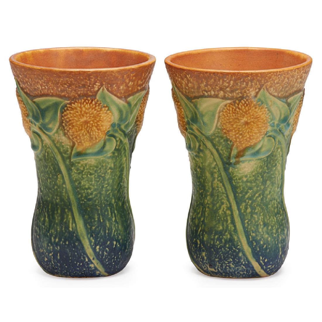 ROSEVILLE Two 7" Sunflower vases (1 of 1)