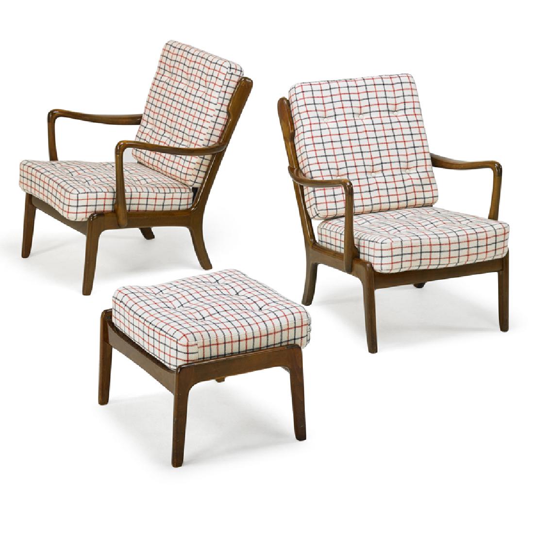 OLE WANSCHER Lounge chairs, ottoman (1 of 3)
