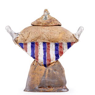 ROBERT ARNESON Trophy Jar: ROBERT ARNESON (1930 - 1992) Trophy Jar (with Red, White, and Blue Stripes), California, ca. 1964 Glazed stoneware Unmarked 16" x 15" x 7" Provenance: Allan Stone Collection, New York Exhibited: