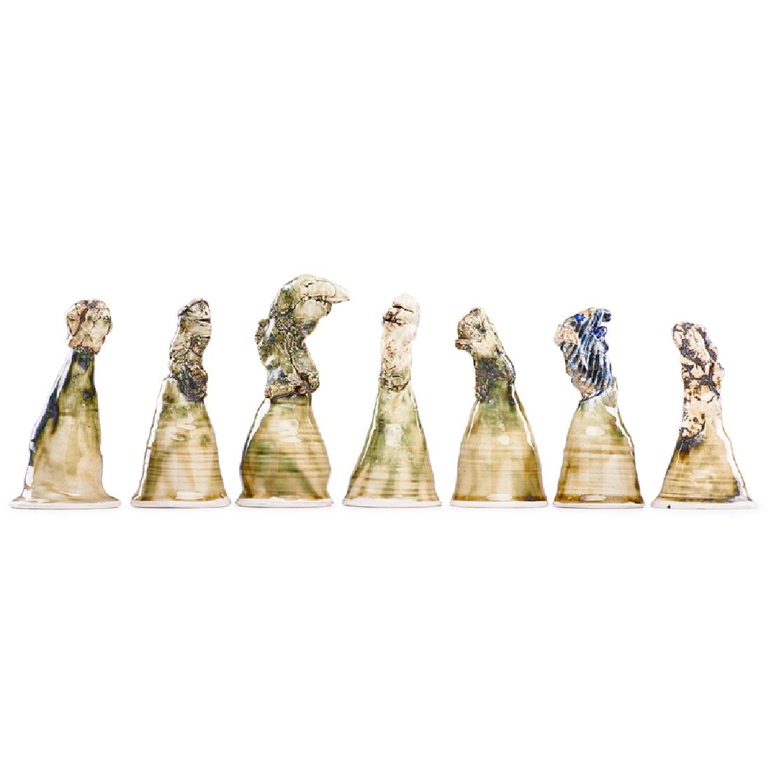 STEPHEN KALTENBACH Seven animal rhytons: STEPHEN KALTENBACH (b. 1940) Set of seven animal rhytons, USA, ca. 1973 Glazed porcelain Unmarked Tallest: 8" x 4" Provenance: Allan Stone Collection, New York Exhibited: Allan Stone Gallery, New York