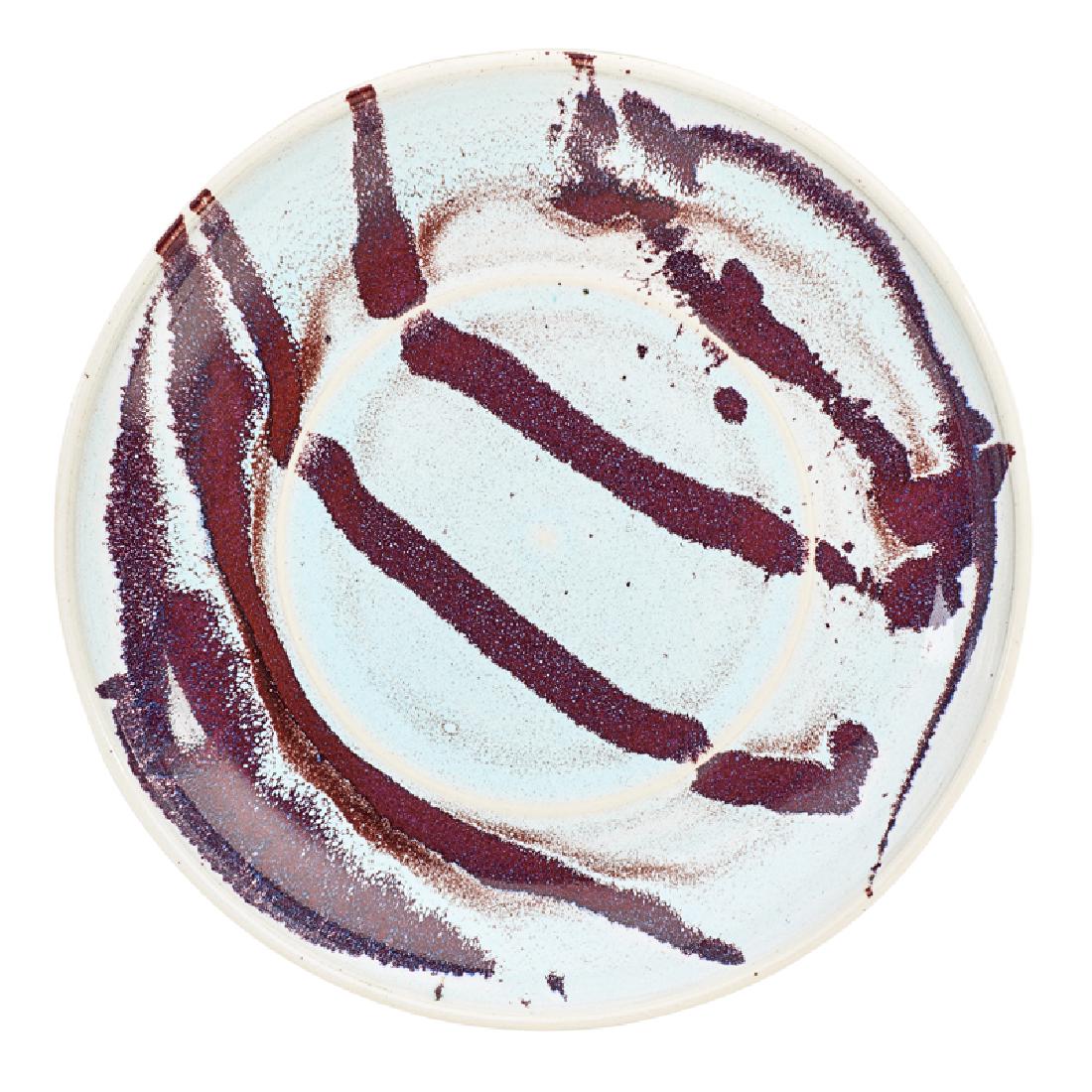 BROTHER THOMAS BEZANSON Large plate: BROTHER THOMAS BEZANSON (1929 - 2007) Porcelain plate, Opal Blue Celadon glaze, Weston, VT Incised Benedictine Monks Weston VT/ichthys symbol 2" x 12 3/4"