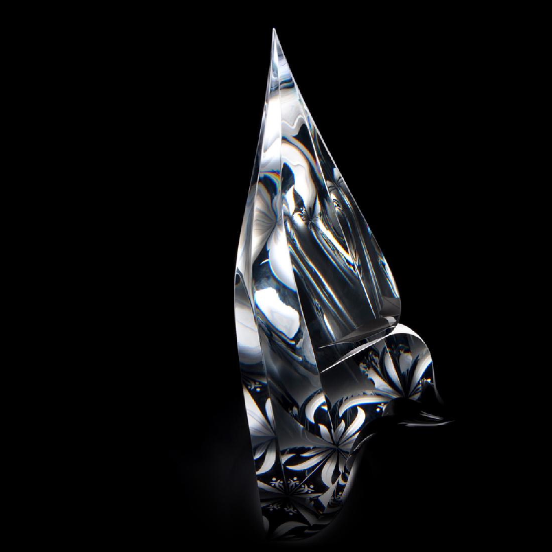 CHRISTOPHER RIES Massive Desert Flower: CHRISTOPHER RIES Massive sculpture, "Desert Flower," Pennsylvania, 1996 Cut, ground, polished, and engraved optical crystal Signed, dated, and copyrighted 43 1/2" x 17" x 9 3/8"